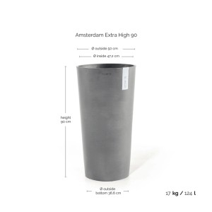Grauer Ecopots Pflanztopf Amsterdam Extrahoch, 90 cm hoch, 50 cm Durchmesser. Ideal für große Pflanzen.