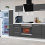 Respekta Premium Küchenzeile 300 cm in Grau Hochglanz und Weiß mit E-Geräten.