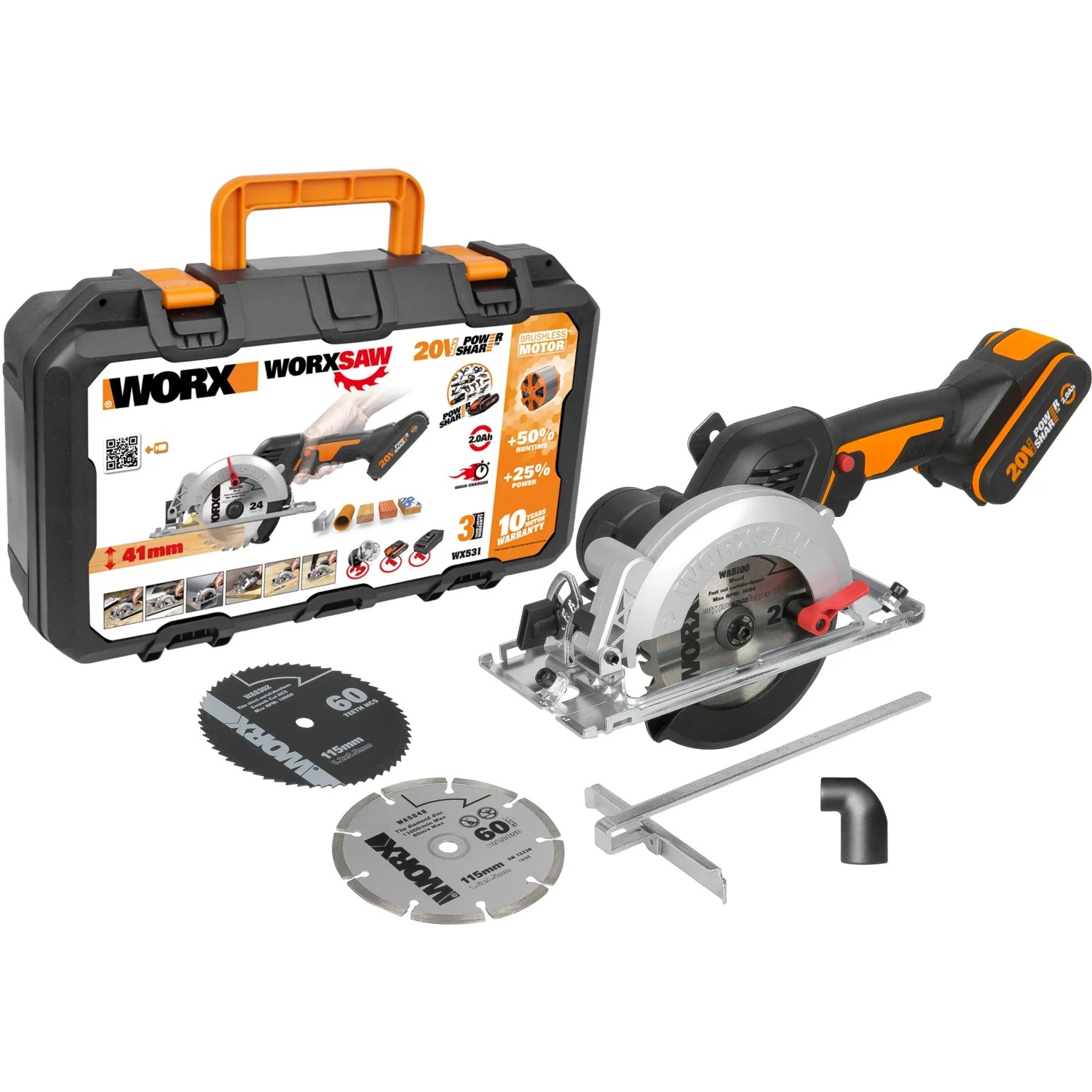 Worx Mini Handkreissäge WX531 20V mit Zubehör und Koffer.