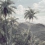 Komar Vlies Fototapete „The Exotic Land“: Exotische Landschaft mit Palmen und Bergen.
