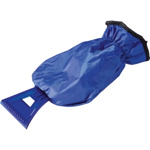 Blauer LUX Eisschaber mit Handschuh für eisfreie Autoscheiben ohne kalte Hände.