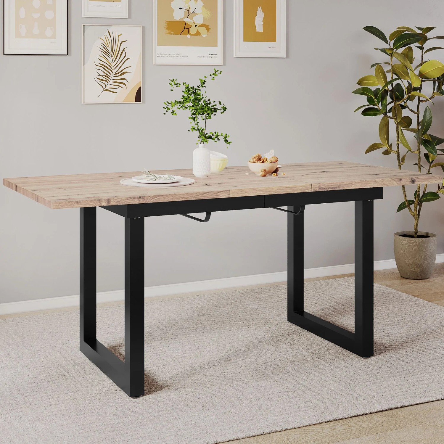okwish Esstisch Erweiterbar/Rechteckig Kaffee-Freizeittisch aus Eisen 140 x 80 cm Natur