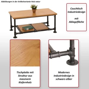 MCW Couchtisch N27 im Industrial Design mit Holzplatte und Metallgestell.