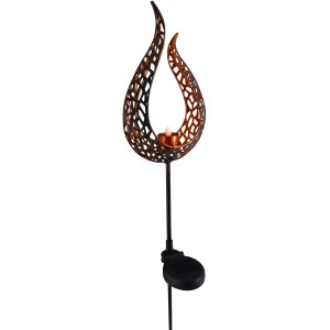 Brauner LED Solar Erdspieß in Flammenform (90cm) mit gelbem Flammeneffekt für den Garten.