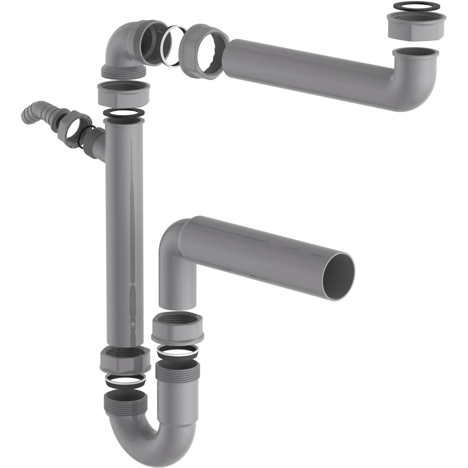 Kirchhoff Raumspar Siphon für Küchenspüle, Eco Save, mit Geräteanschluss für Spülmaschine oder Waschmaschine.