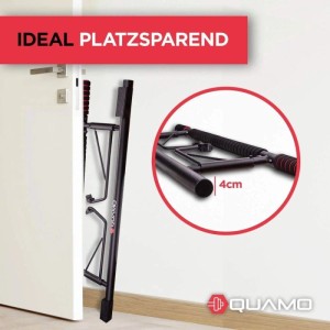 Quamo Klimmzugstange für Türrahmen, platzsparend verstaut. Fitnessgerät für das Training zu Hause.