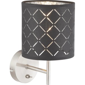 Moderne, dunkelgraue Globo Wandleuchte Kidal mit silbernem Schirm und Dekorstanzungen.