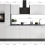 Respekta Küchenzeile Oliver 310 cm Weiß mit E-Geräten und Arbeitsplatte in Granit Optik.