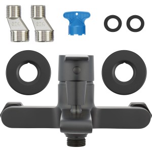 Wannenarmatur Bisenzio, Einhebelmischer in Schwarz Matt, mit Zubehör für die Installation.