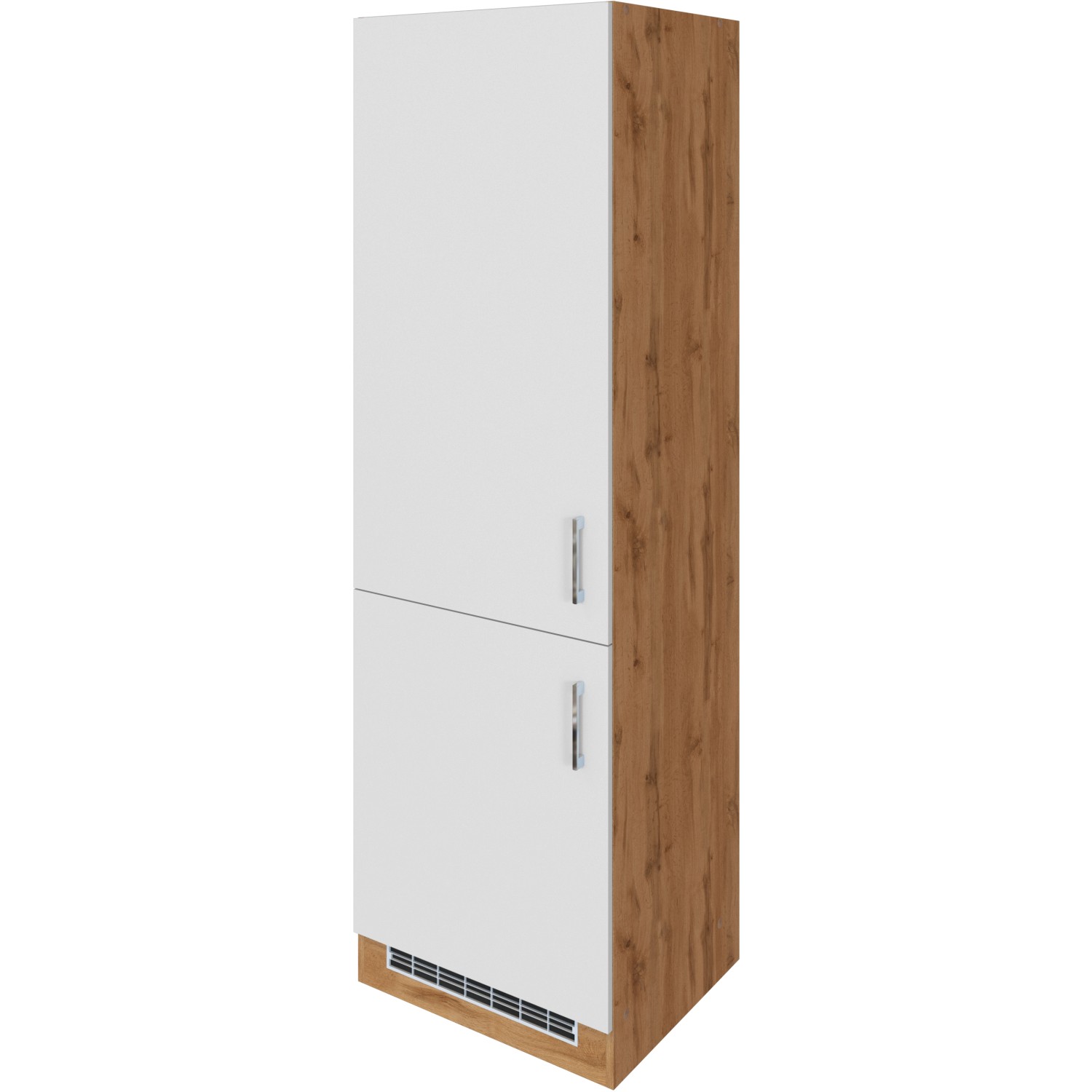 Held Möbel Kühl-Gefrierschrankumbau Sorrento, weiß/Wotanei Dekor, 2 Türen, Metallgriffe.