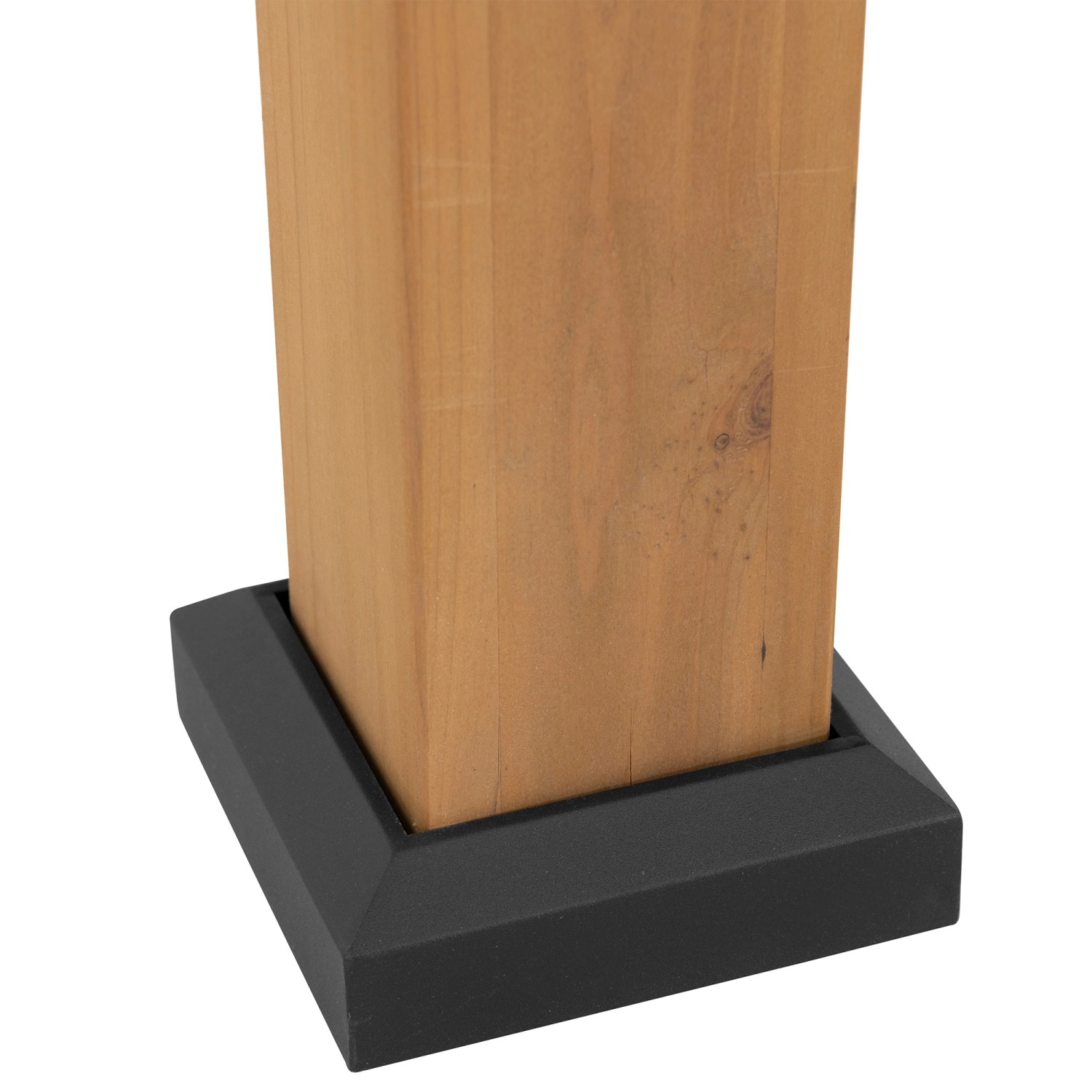 Detailaufnahme: Standfuß aus Zedernholz und Stahl des Sunjoy Gazebo Pavillons.