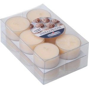 Steinhart Duftlichte 12er-Pack Creme in transparenter Verpackung.