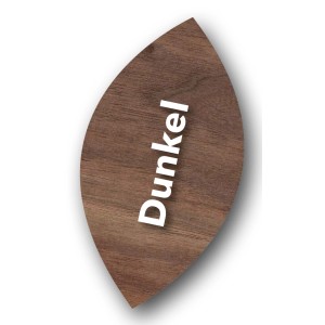 Musterstück in Blattform mit Aufschrift "Dunkel" für Ultra Nature BIO Möbelpolitur.