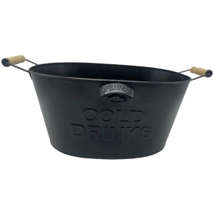 Schwarzer Boltze Weinkühler aus Metall mit Holzgriffen, Gartendeko.