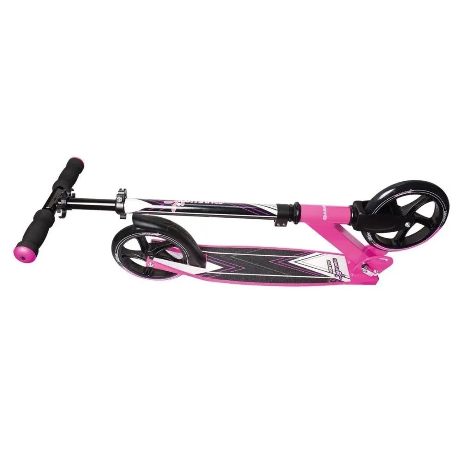 Muuwmi Aluminium Tretroller, pink-schwarz, gefaltet. Höhenverstellbarer Scooter mit 205 mm Rollen für Sport & Fitness.