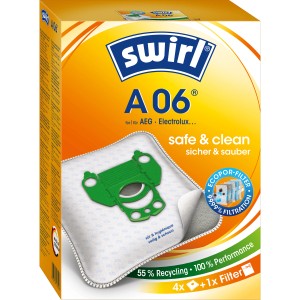 Swirl A 06 Staubsaugerbeutel EcoPor, 4 Stück, für Staubsauger Zubehör. Filtert Feinstaub und Allergene.