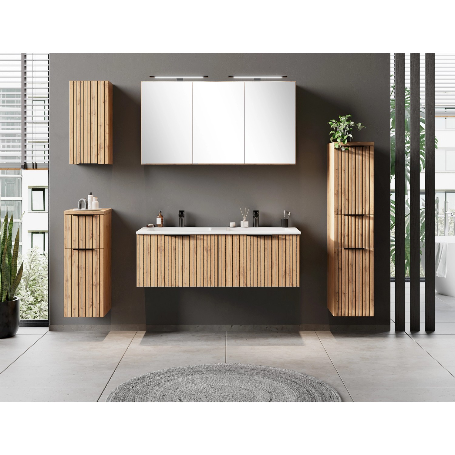 Held Möbel Waschtisch-Set Becken Weiß 200 x 120 x 47 cm Wildeiche 2-tlg._11