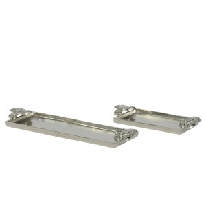 Silbernes Decoris Teller-Set, rechteckig, groß, aus Aluminium.