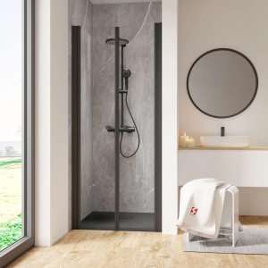 Schulte ExpressPlus Pendeltür in Nische, mattschwarz, 200x80 cm. Duschtür mit Sicherheitsglas.