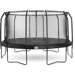 Schwarzes Salta Premium Gartentrampolin, ø 457 cm, mit Sicherheitsnetz.