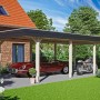 Skan Holz Carport Wendland Natur mit EPDM-Dach und schwarzer Blende, mit Auto und Motorrad