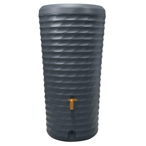4rain Regenspeicher Jolie 2in1 in Grau mit Rautenmuster, 230 l, inkl. Pflanzschale und Auslaufhahn.