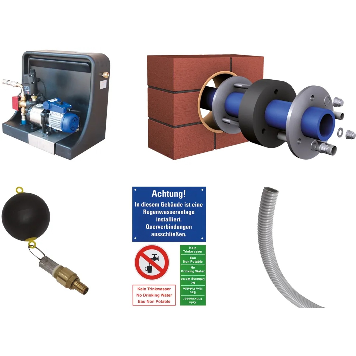 4rain Flat M Flachtank-Paket 3.000 l Haus-Premium, begehbar. Komponenten für die Regenwassernutzung.