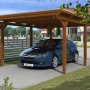 Skan Holz Carport Emsland Nussbaum, Einzelcarport mit EPDM Dachbahn und Auto.