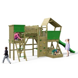 Spielturm Funky Combo Cosmix Rocker mit Rutsche, Kletterwand und Sandkasten für Kinder.