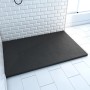 Aurlane Duschtasse Stone 140x90 in Anthrazit mit Steinoptik und Abdeckkappe für barrierefreies Duschen.