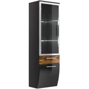 Posseik Bad-Hochschrank Salona, anthrazit, 40 cm breit, mit Glastüren und Schubladen.