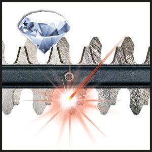 Einhell Heckenscheren-Aufsatz: Messer aus lasergeschnittenem Stahl mit Diamant und Laserstrahl.