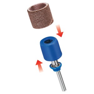 Dremel SC407 Schleifdorn mit Schleifband für schnellen Werkzeugwechsel, geeignet für Miniaturwerkzeuge.