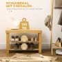 Naturfarbene Bambus Sitzbank mit 3 Regalen für Schuhe. Robuste Schuhbank für den Flur, mit Ablagefläche.