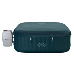Bestway LAY-Z-SPA Ibiza AirJet, dunkelgrüner, eckiger, aufblasbarer Whirlpool mit Abdeckung und Pumpe.