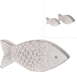 Deko-Fisch aus Beton, grau-weiß gewischt, 20 cm, maritime Gartendekoration.