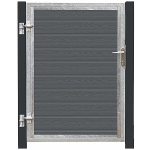 Einzeltor Artura WPC Schiefergrau, 115x135cm, mit grauschwarzen Pfosten. Gartentor im modernen Design.