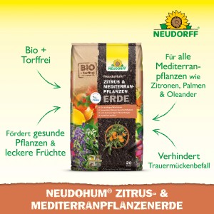 Neudorff Zitrus- und Mediterranpflanzenerde Neudohum, 20 l Sack für gesundes Pflanzenwachstum.