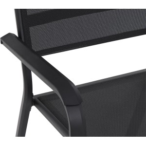 Detailansicht: Anthrazitfarbener Siena Garden Stapelsessel Tesoro mit Ranotex-Gewebe.