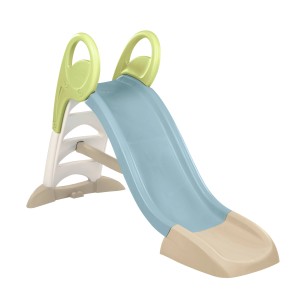 Bunte Smoby Rutsche Life GM, 150 cm lang, mit hellgrüner Leiter und blauer Rutschfläche.