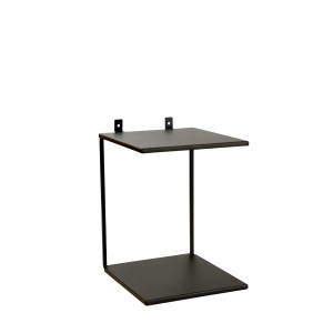 Schwarzes Denpanels Doppelregal aus Stahl zur Montage an Akustikpaneelen.