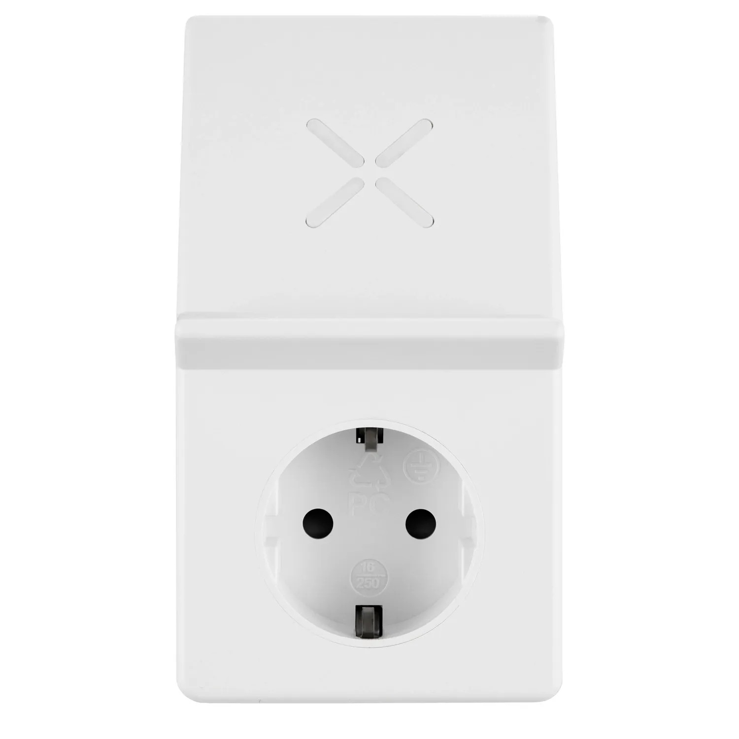 Weißes REV Ritter Induktions-Ladegerät mit Steckdose für Elektrogeräte.