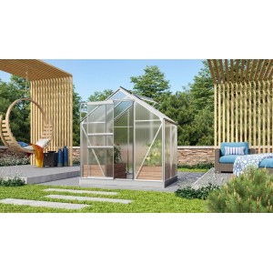 Vitavia Gewächshaus Venus 2500 mit Alu-Rahmen und Zubehör-Set im Garten.