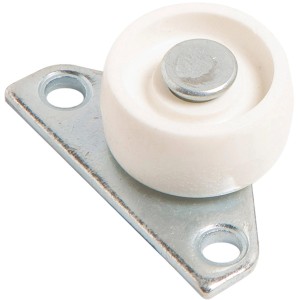 Seitenrolle Ø 30 mm mit verzinktem Stahlblechgehäuse und weißem Kunststoffrad.