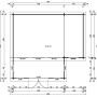 Grundriss Finntherm Gartensauna Lausitz Prima: 590x540cm, 40mm Wandstärke. Details zu Maßen und Raumaufteilung.