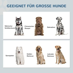 Sechs große Hunderassen: Husky, Shar-Pei, Dalmatiner, Samojede, Golden und Labrador Retriever. Passend für PawHut Hundenapf Futterstation.
