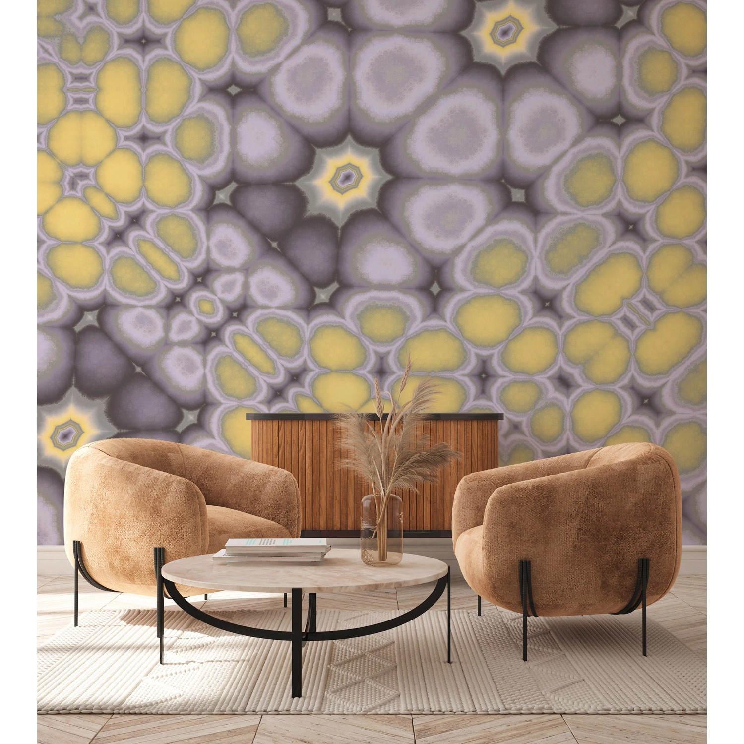 Komar Vliestapete Candy Peach violett, abstraktes Muster für Wohnraum.