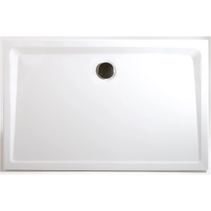 Rechteckige, extraflache, weiße Schulte Duschwanne 120x80 cm mit mittigem Abfluss.