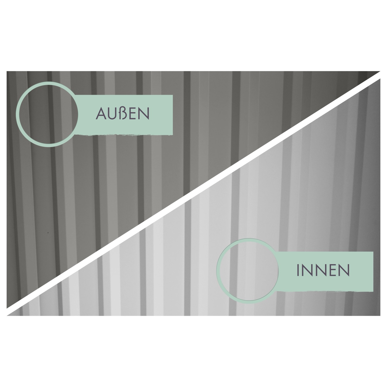 Karibu Gartenhaus Amato: Detailansicht der Innen- und Außenwand (Graualuminium)