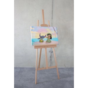 Keilrahmenbild Lilo und Stitch Dancing, 40x60 cm, auf Staffelei. Wandbild für Kinderzimmer.